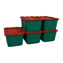 Load image into Gallery viewer, 27 Gallon Christmas Storage Bins - Green and Red - Set of 5