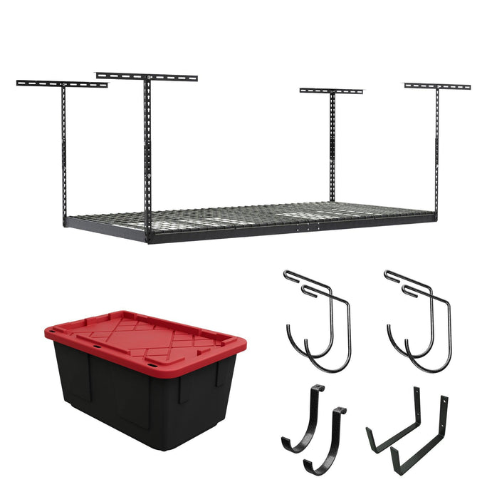 4' x 8' Overhead Garage Storage Bundle w/ 5 Bins (Red)