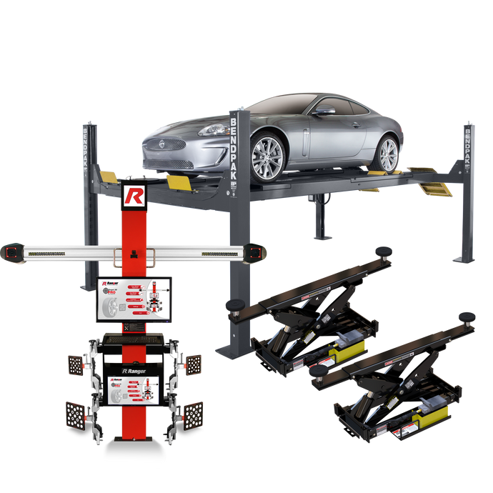 BendPak 4-Post Lift-HD-14LSX/3D Aligner-3DP4100R/ Plus Rolling Bridge Jack-RBJ7000 - My Sweet Garage