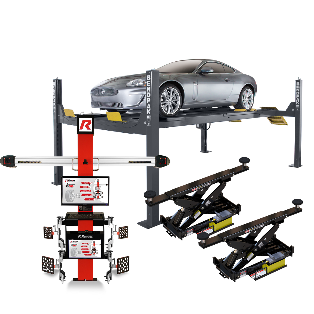 BendPak 4-Post Lift-HD-14LSX/3D Aligner-3DP4100R/ Plus Rolling Bridge Jack-RBJ7000 - My Sweet Garage