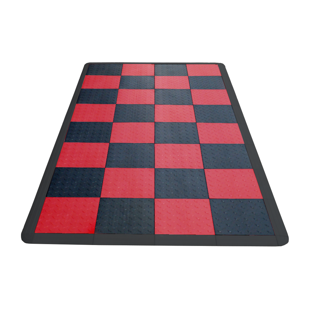 8'x4' Motorcycle Parking Mat - Jet Black and Racing Red
